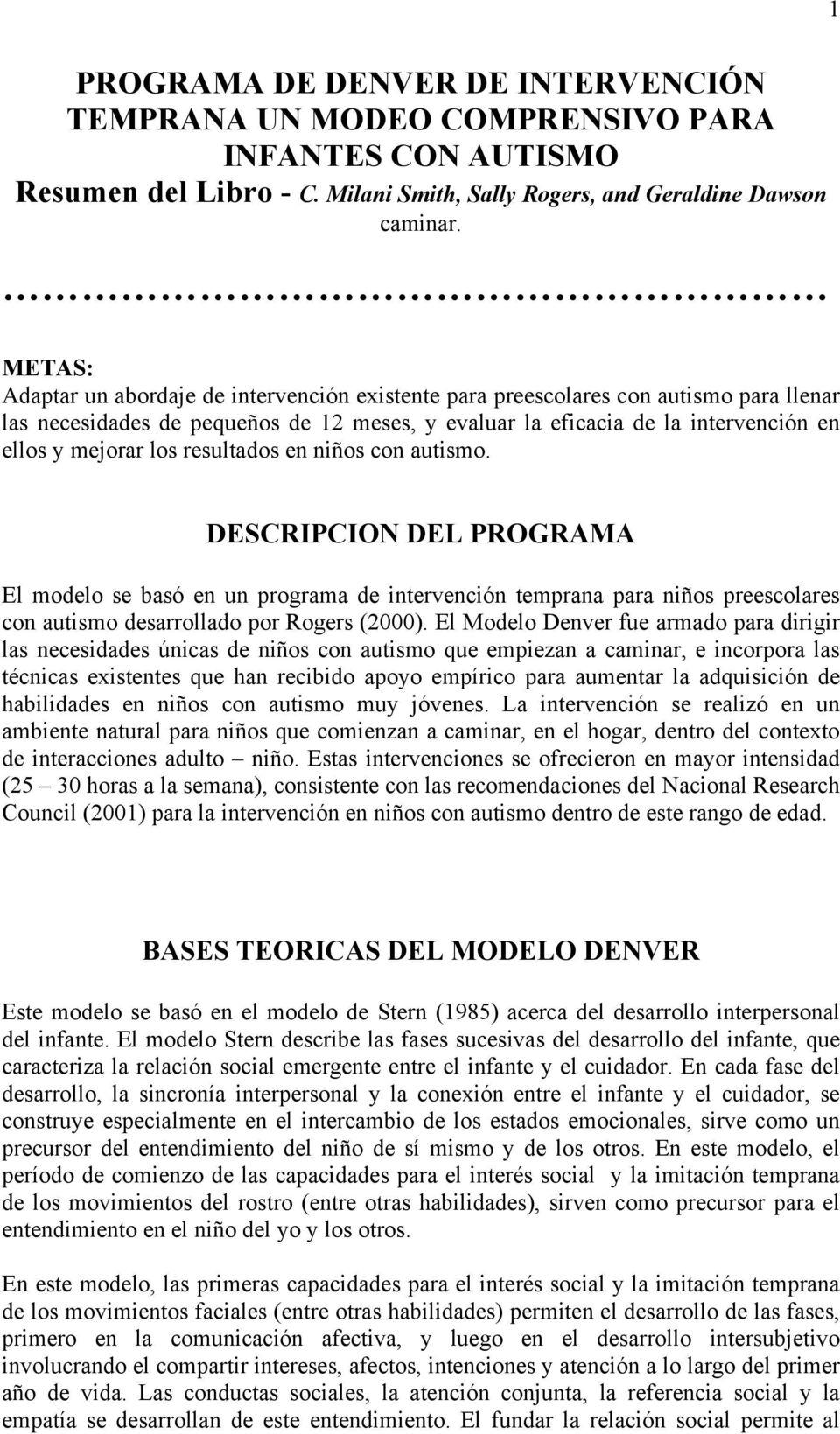 DESCRIPCION DEL PROGRAMA BASES TEORICAS DEL MODELO DENVER - PDF Descargar  libre