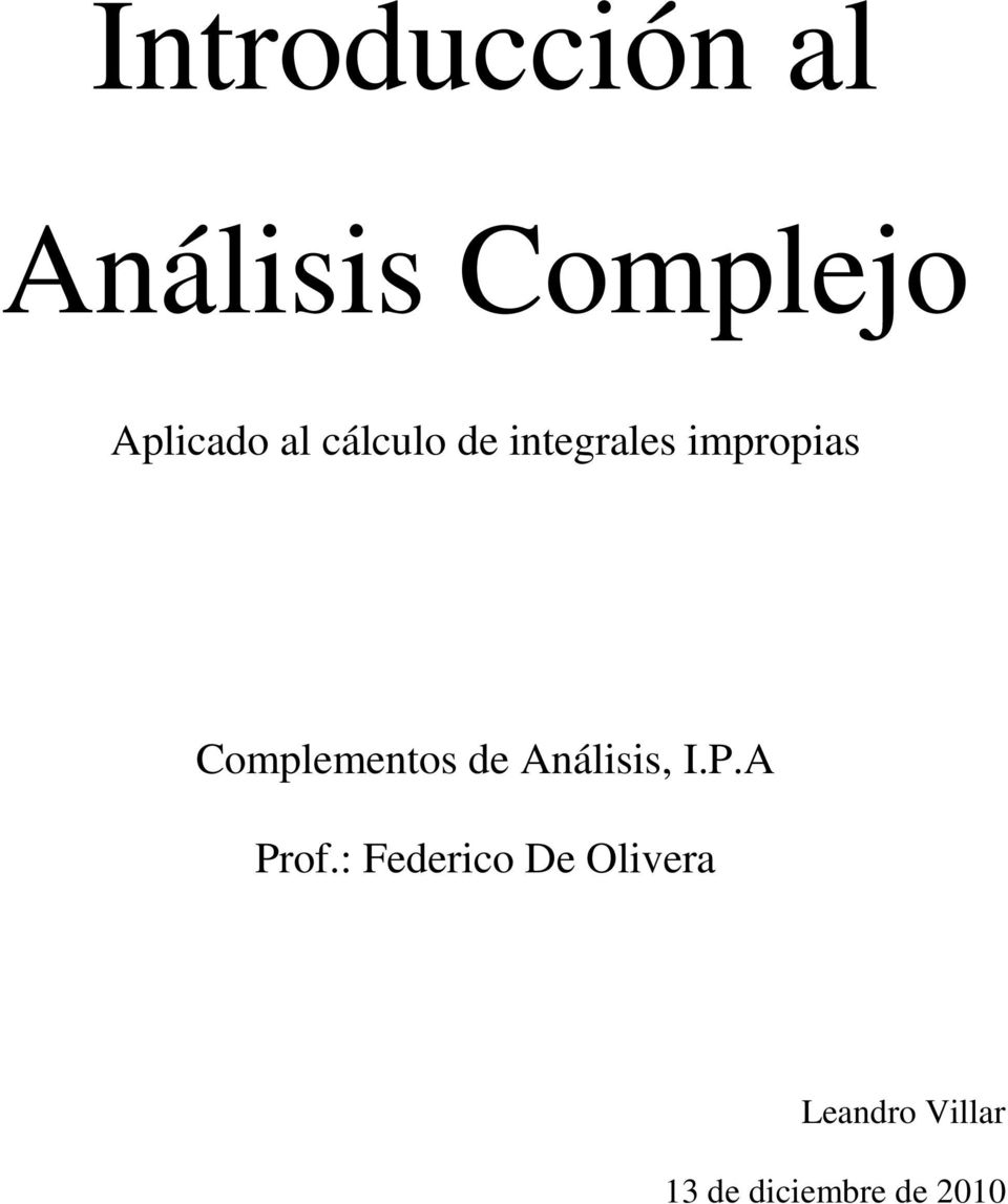 Complementos de Análisis, I.P.A Prof.
