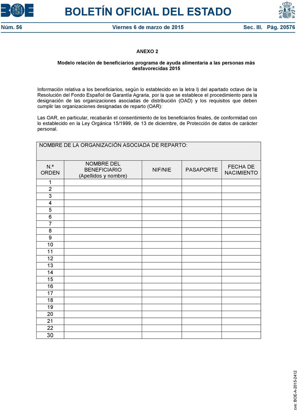 apartado octavo de la Resolución del Fondo Español de Garantía Agraria, por la que se establece el procedimiento para la designación de las organizaciones asociadas de distribución (OAD) y los