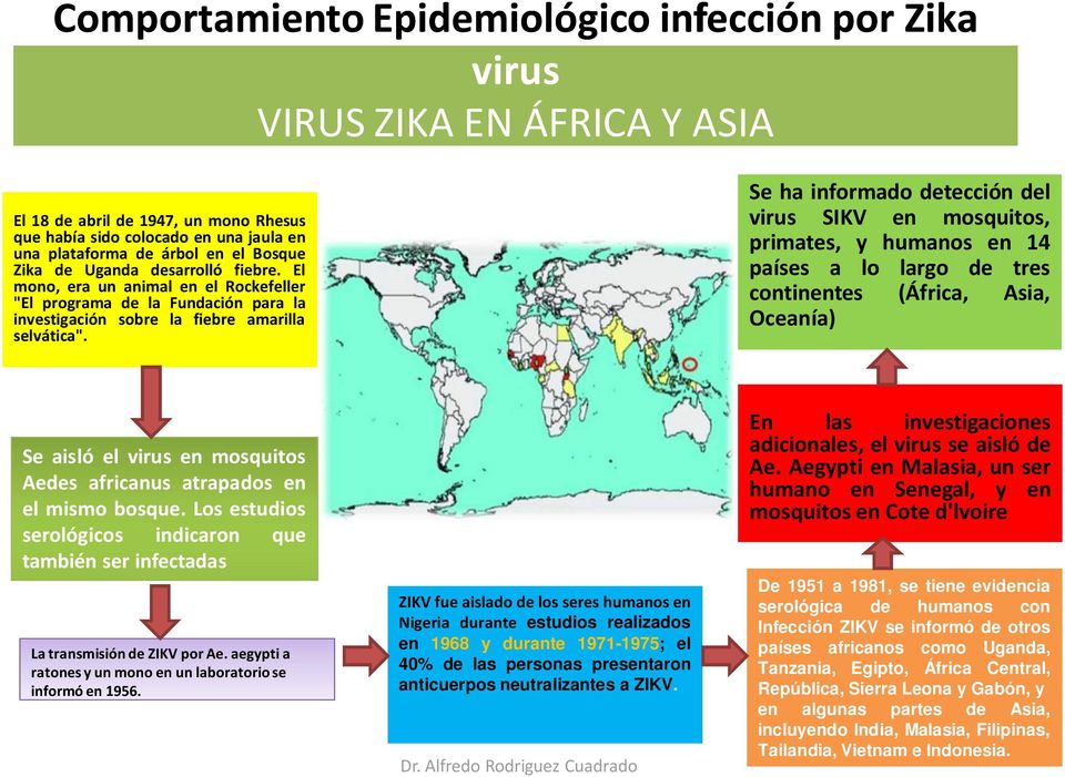 Se ha informado detección del virus SIKV en mosquitos, primates, y humanos en 14 países a lo largo de tres continentes (África, Asia, Oceanía) Se aisló el virus en mosquitos Aedes africanus atrapados