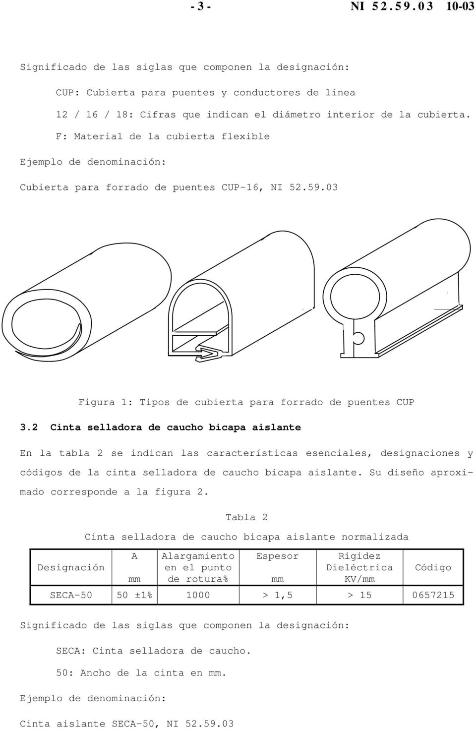 2 Cinta selladora de caucho bicapa aislante En la tabla 2 se indican las características esenciales, designaciones y códigos de la cinta selladora de caucho bicapa aislante.