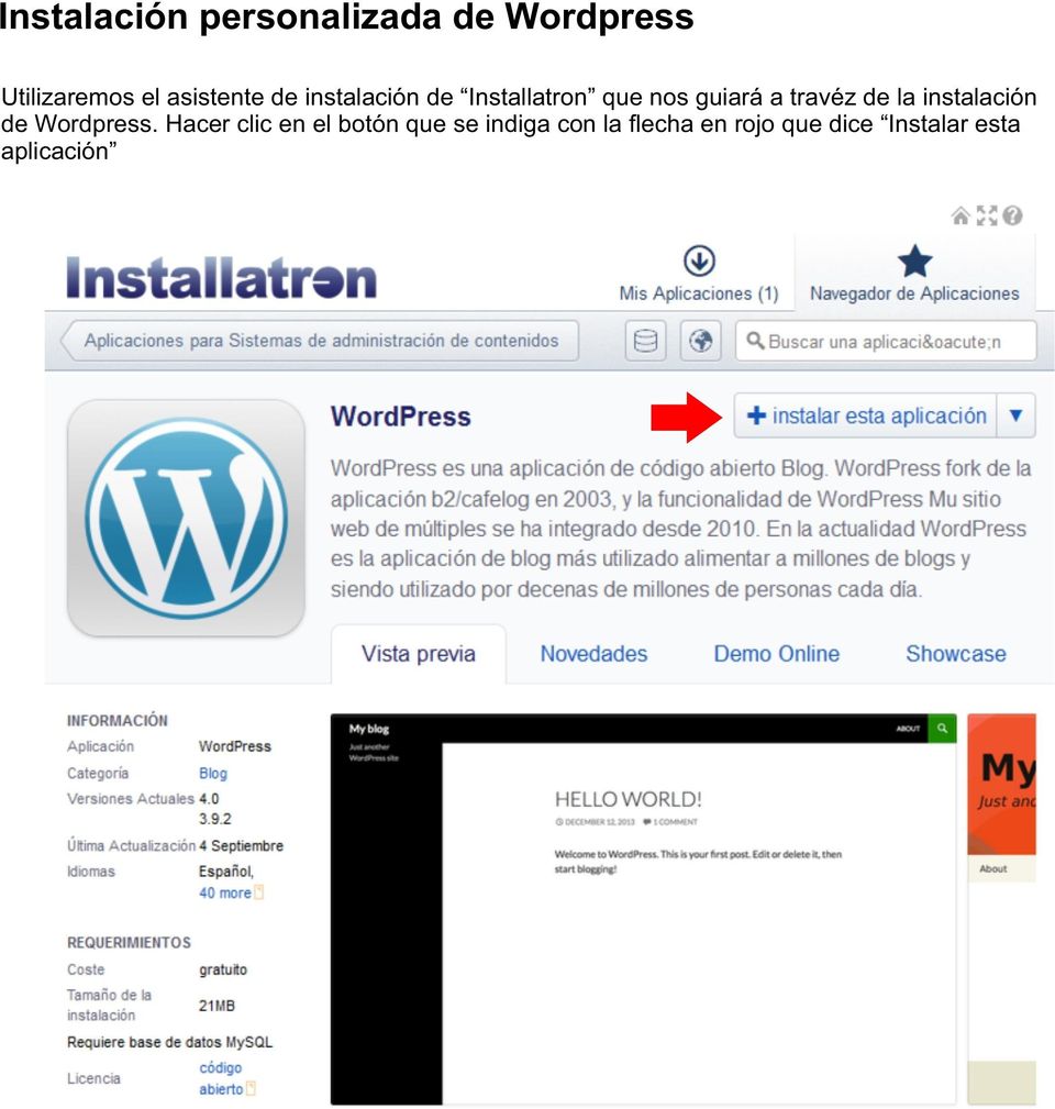 travéz de la instalación de Wordpress.