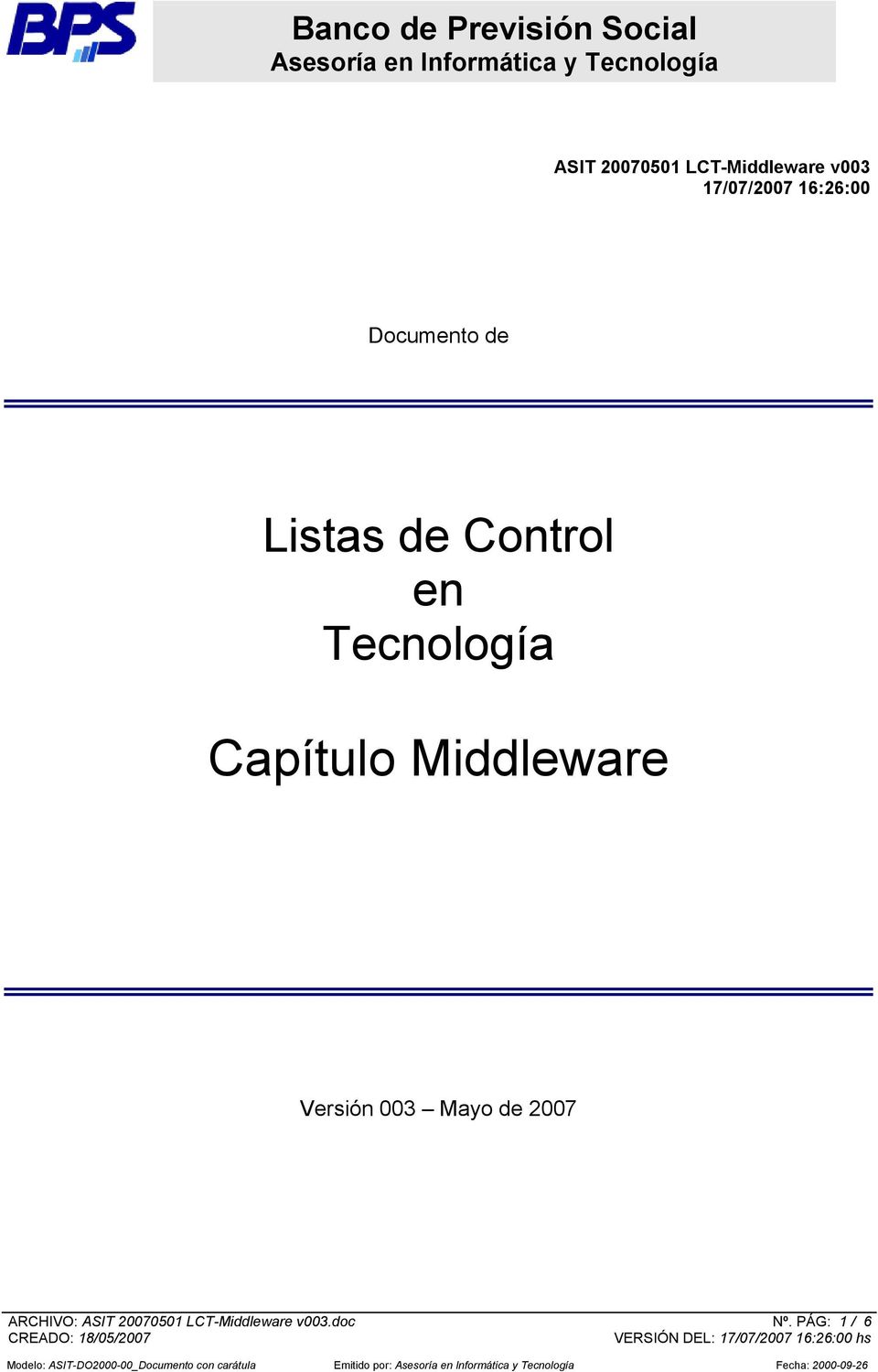 Tecnología Capítulo Middleware Versión 003 Mayo de