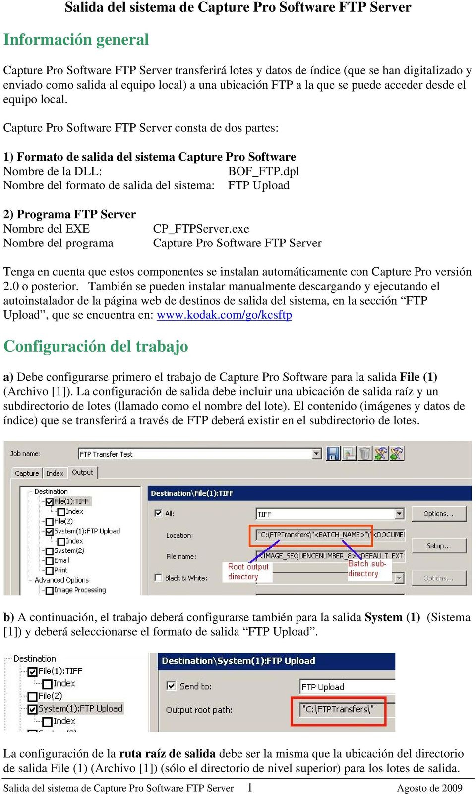 Capture Pro Software FTP Server consta de dos partes: 1) Formato de salida del sistema Capture Pro Software Nombre de la DLL: BOF_FTP.