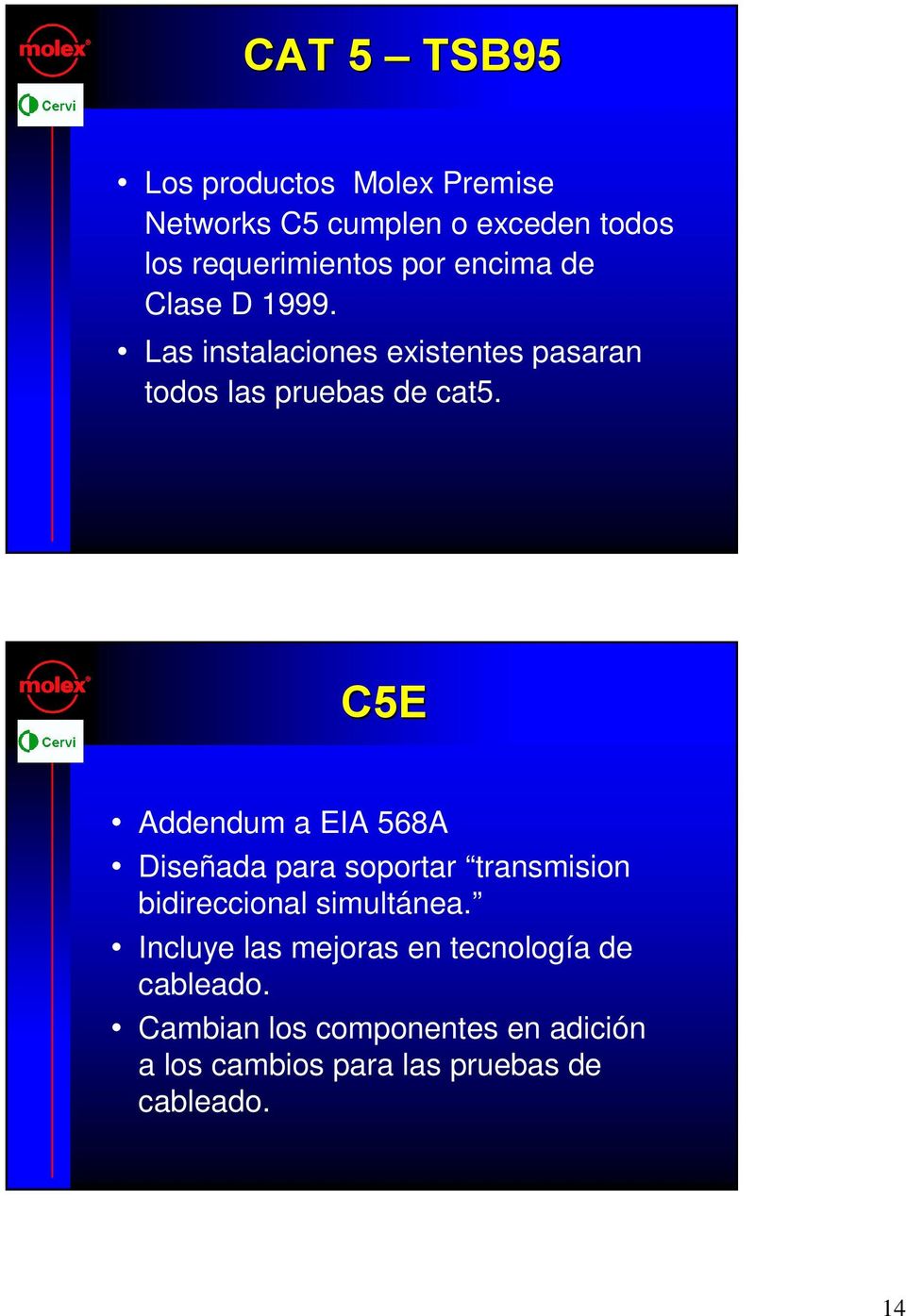 C5E Addendum a EIA 568A Diseñada para soportar transmision bidireccional simultánea.