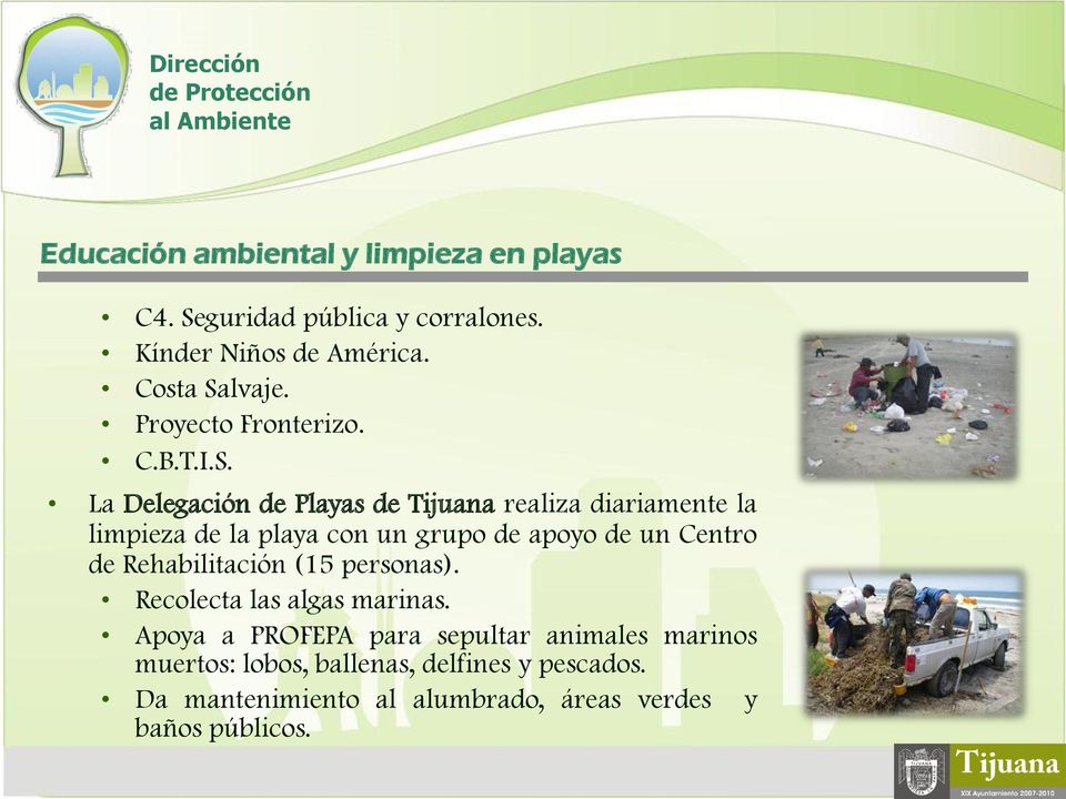 La Delegación de Playas de Tijuana realiza diariamente la limpieza de la playa con un grupo de apoyo de un Centro de