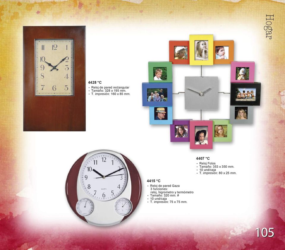 impresión: 80 x 25 mm 4415 *C Reloj de pared Gaza 3 funciones: reloj,