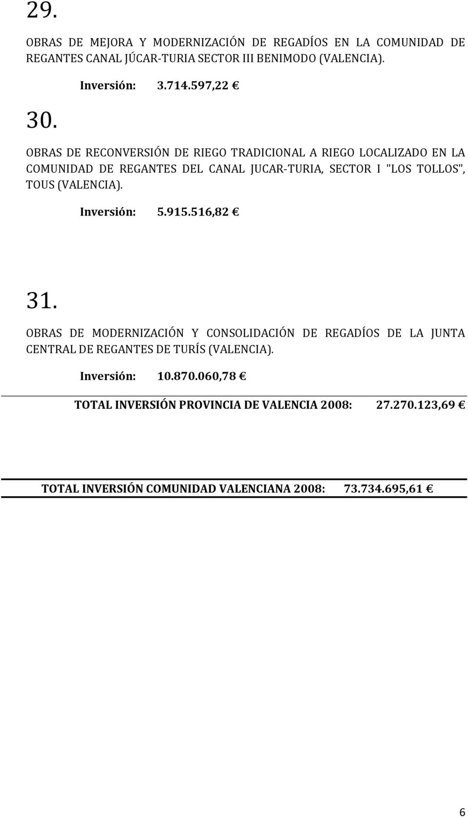 TOLLOS", TOUS (VALENCIA). Inversión: 5.915.516,82 31.