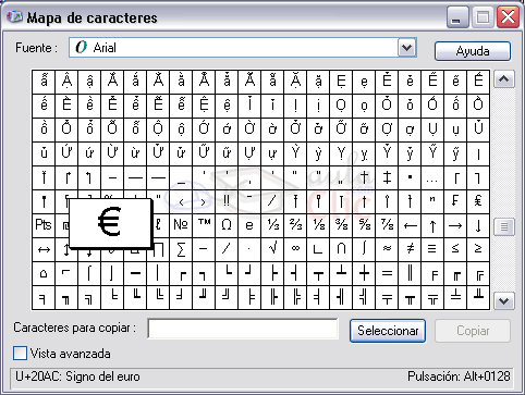 las propiedades de su impresora. Mapa de Caracteres El mapa de caracteres es útil para insertar símbolos especiales que no tenemos en el teclado.