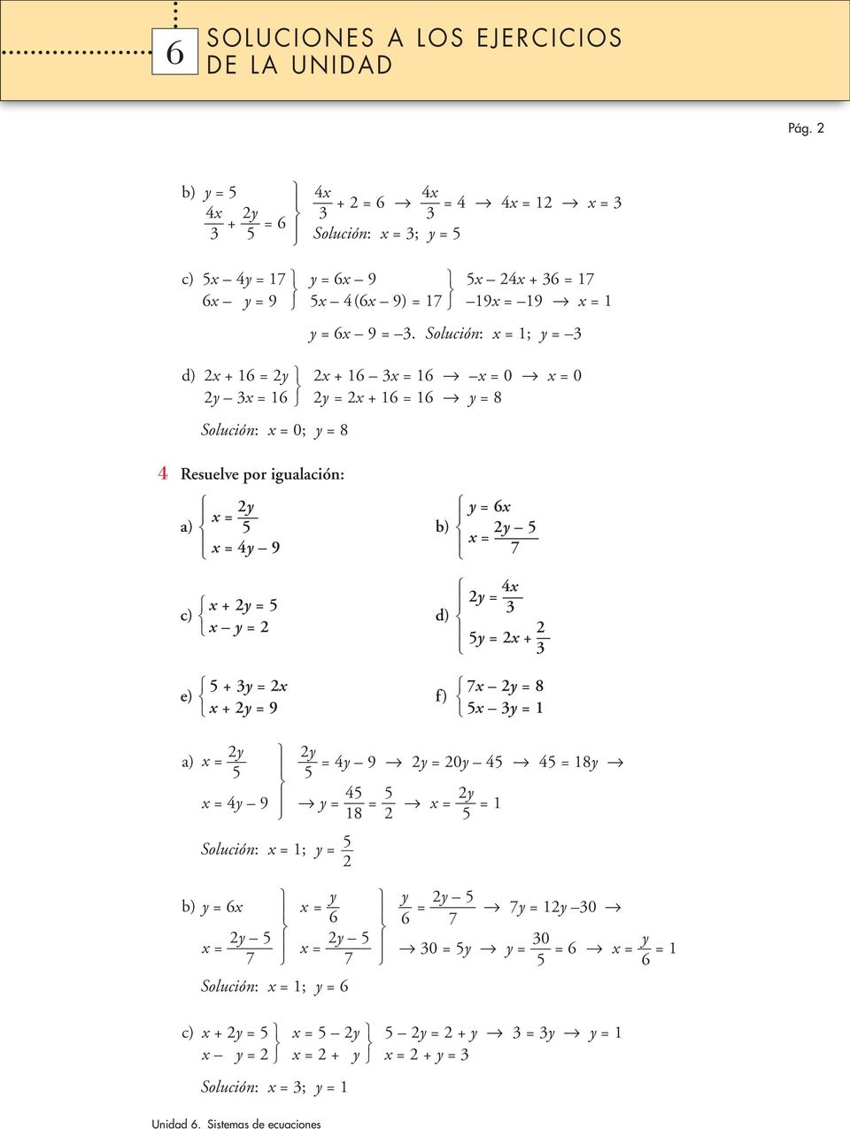 y Solución: ; y 6 y y 5 7y y 0 6 7 0 y 0 5y y 6 5 6 c) + y 5 y 5 y + y 5 y + y y y + y Solución: ; y 6 Pág.