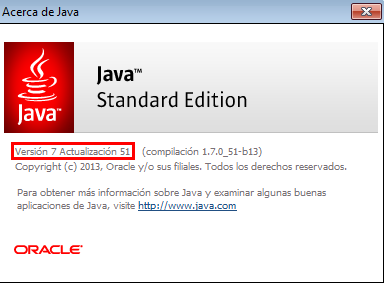 Al hacer clic en la opción About Java se presentará la ventana con la información de la versión, Figura 5. Figura 4: Selecciona About Java. Figura 5: Verificación de Versión de JAVA. 4.1.