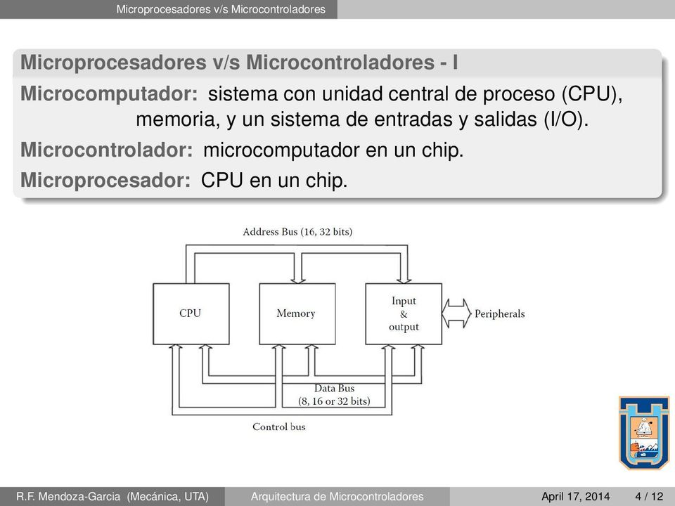 entradas y salidas (I/O). Microcontrolador: microcomputador en un chip.