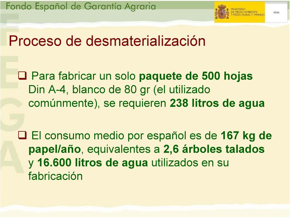 de agua El consumo medio por español es de 167 kg de papel/año,
