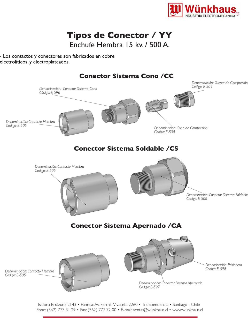 Denominación: Conector Sistema Cono Código: E-596 Conector Sistema Cono /CC Denominación: Tuerca de Compresión Codigo: E-509