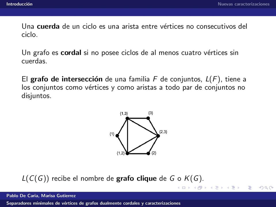 El grafo de intersección de una familia F de conjuntos, L(F ), tiene a los conjuntos como