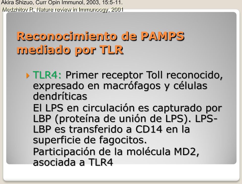 receptor Toll reconocido, expresado en macrófagos y células dendríticas El LPS en circulación es