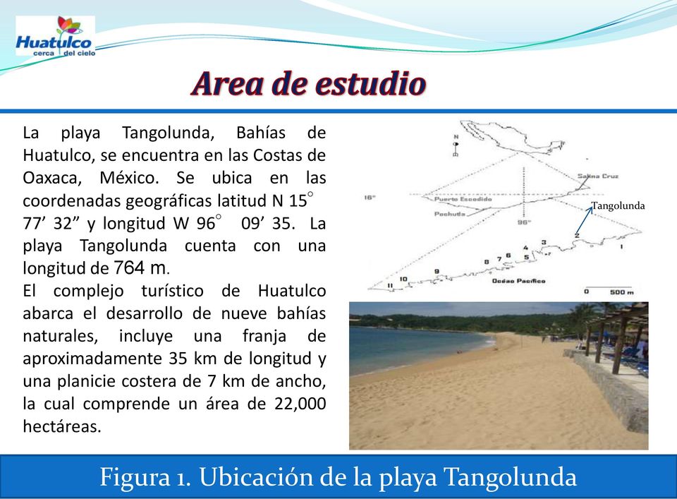 La playa Tangolunda cuenta con una longitud de 764 m.