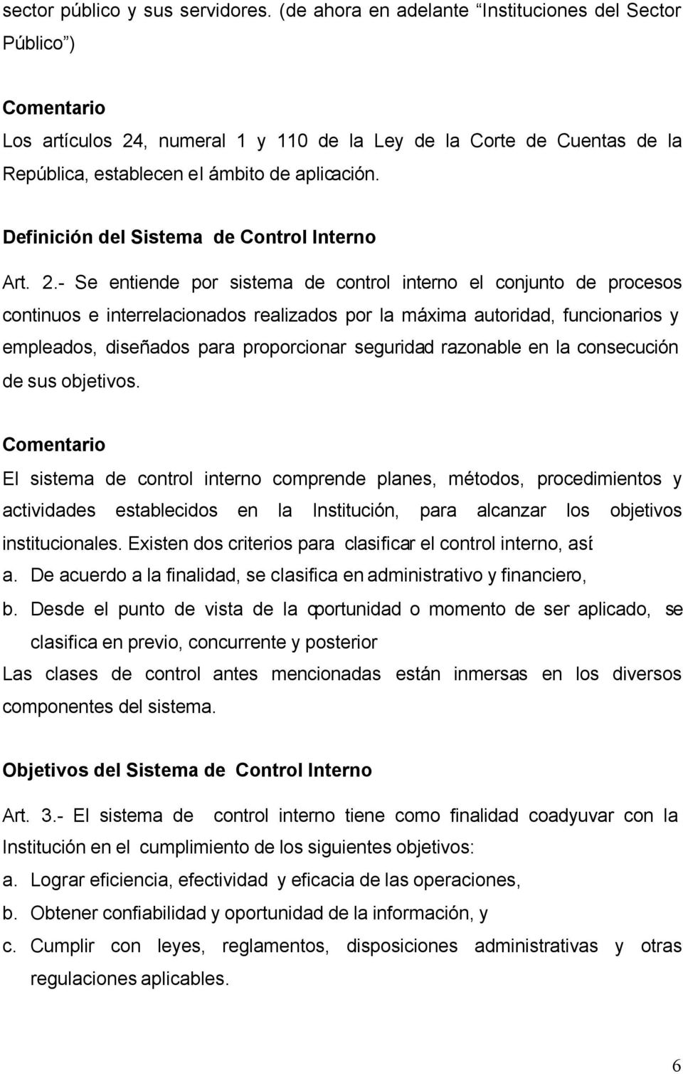 Definición del Sistema de Control Interno Art. 2.