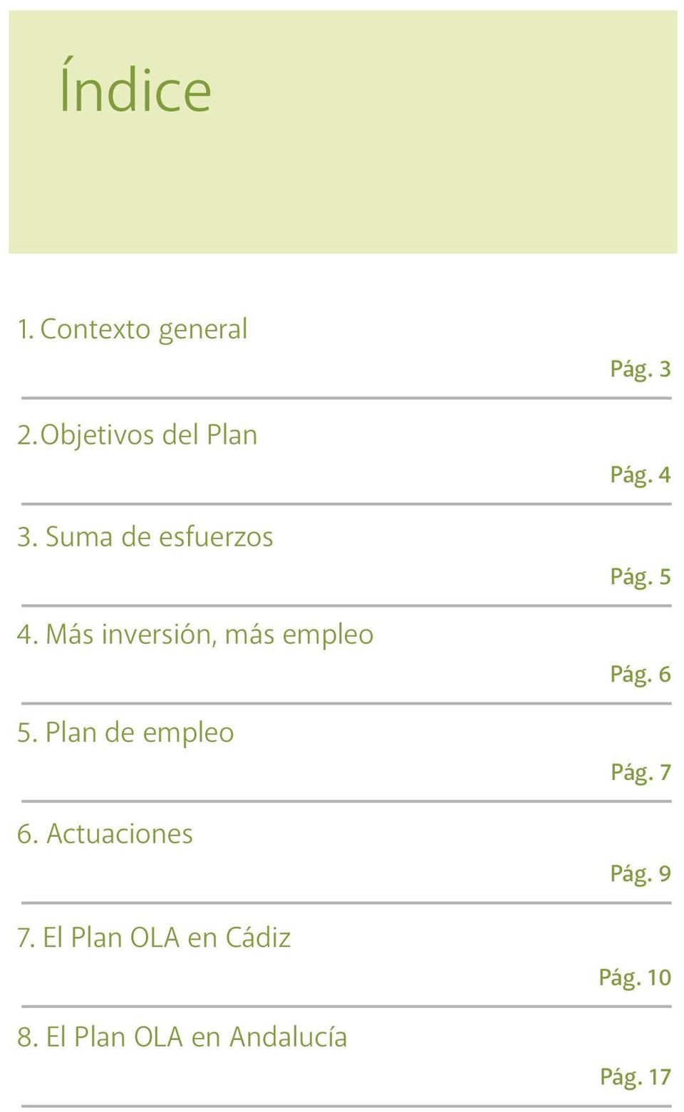 Plan de empleo 6. Actuaciones 7. El Plan OLA en Cádiz 8.