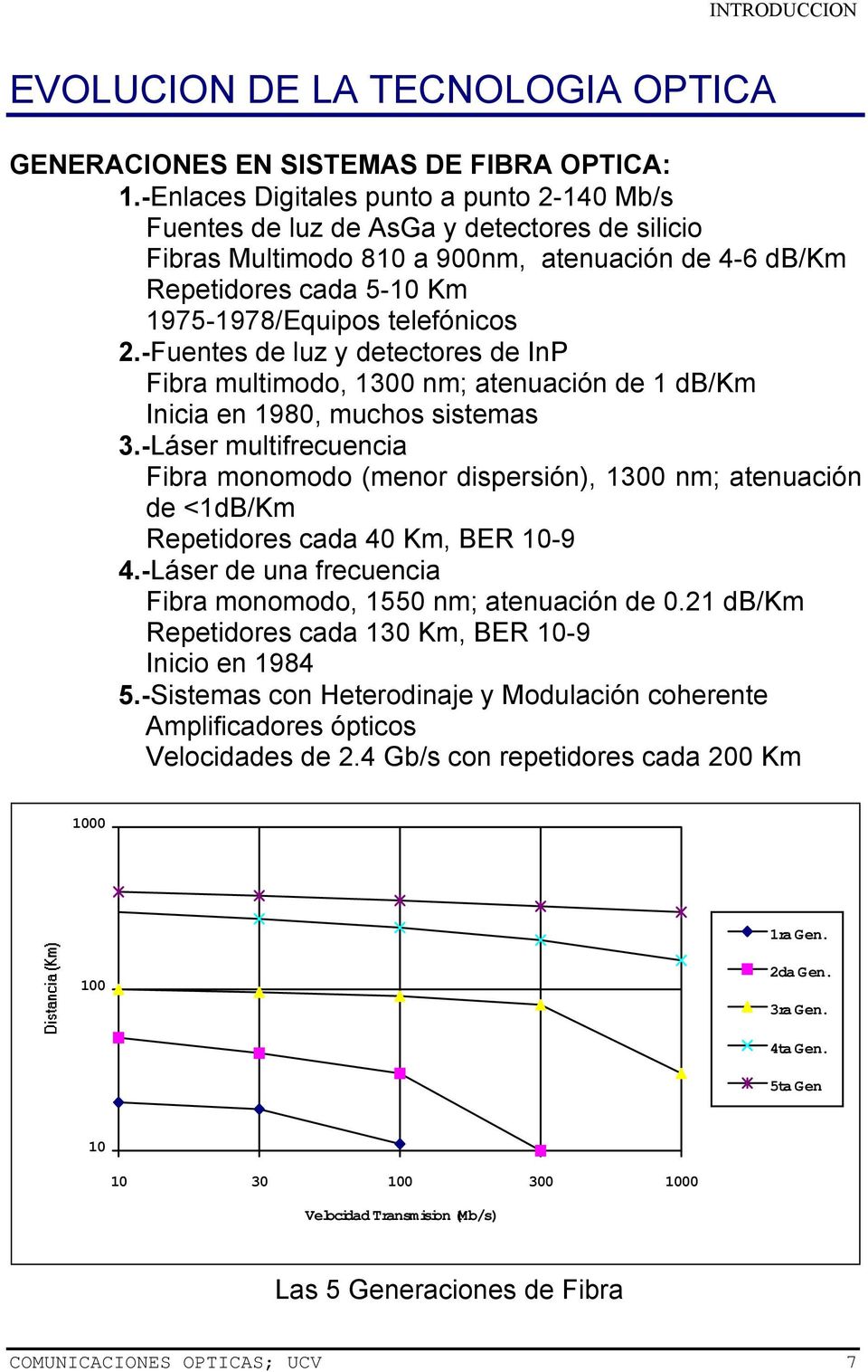 2.-Fuentes de luz y detectores de InP Fibra multimodo, 1300 nm; atenuación de 1 db/km Inicia en 1980, muchos sistemas 3.