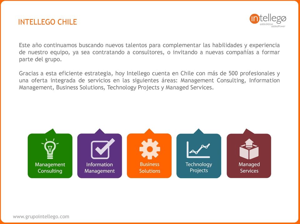 Gracias a esta eficiente estrategia, hoy Intellego cuenta en Chile con más de 500 profesionales y una oferta integrada