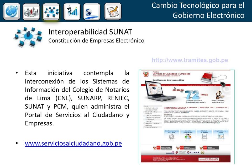 Información del Colegio de Notarios de Lima (CNL), SUNARP, RENIEC, SUNAT y PCM,