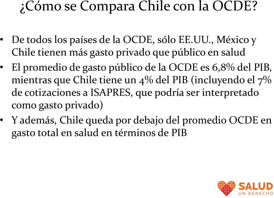 6,8% del PIB, mientras que Chile tiene un 4% del PIB (incluyendo el 7% de cotizaciones a ISAPRES, que