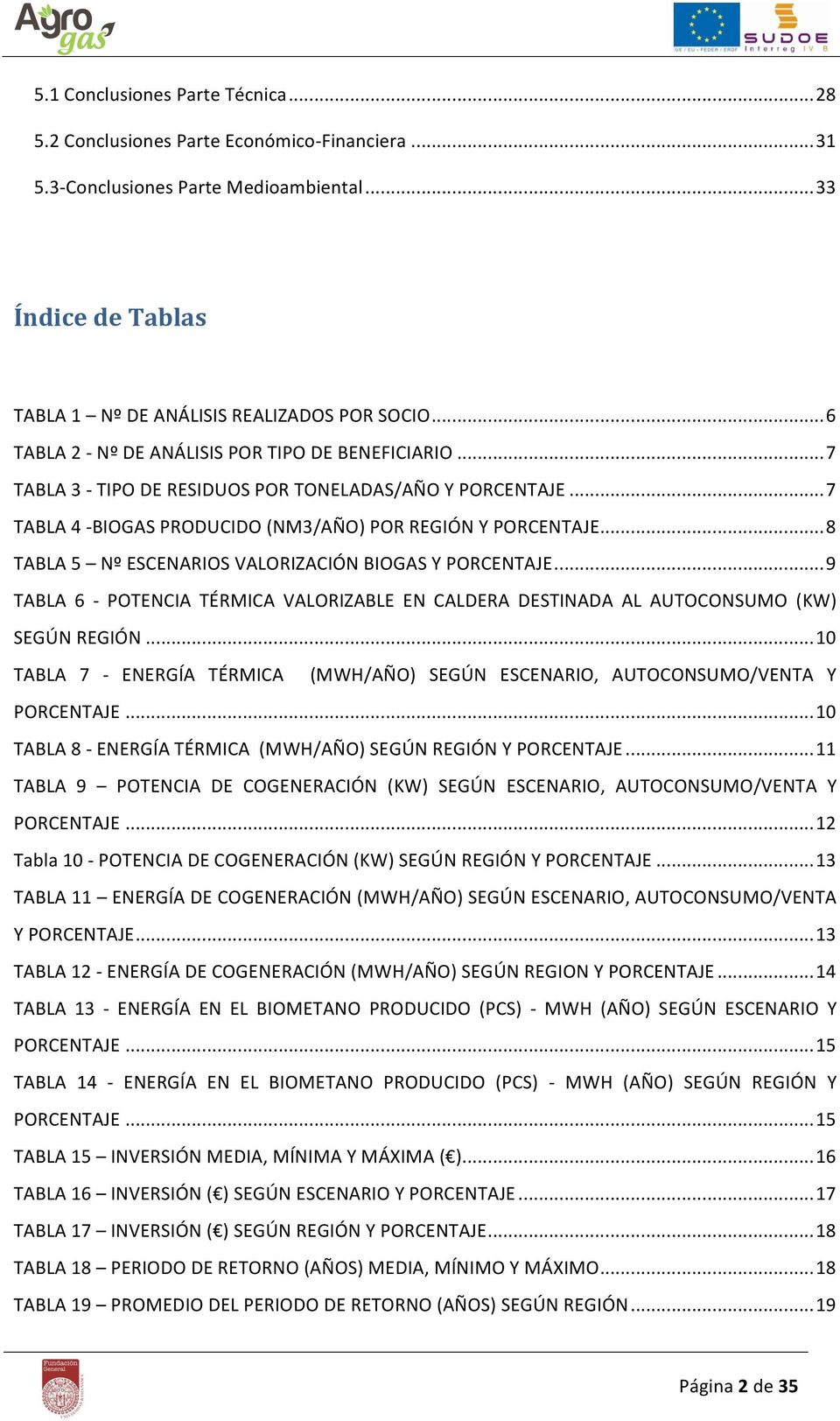 .. 8 TABLA 5 Nº ESCENARIOS VALORIZACIÓN BIOGAS Y PORCENTAJE... 9 TABLA 6 - POTENCIA TÉRMICA VALORIZABLE EN CALDERA DESTINADA AL AUTOCONSUMO (KW) SEGÚN REGIÓN.