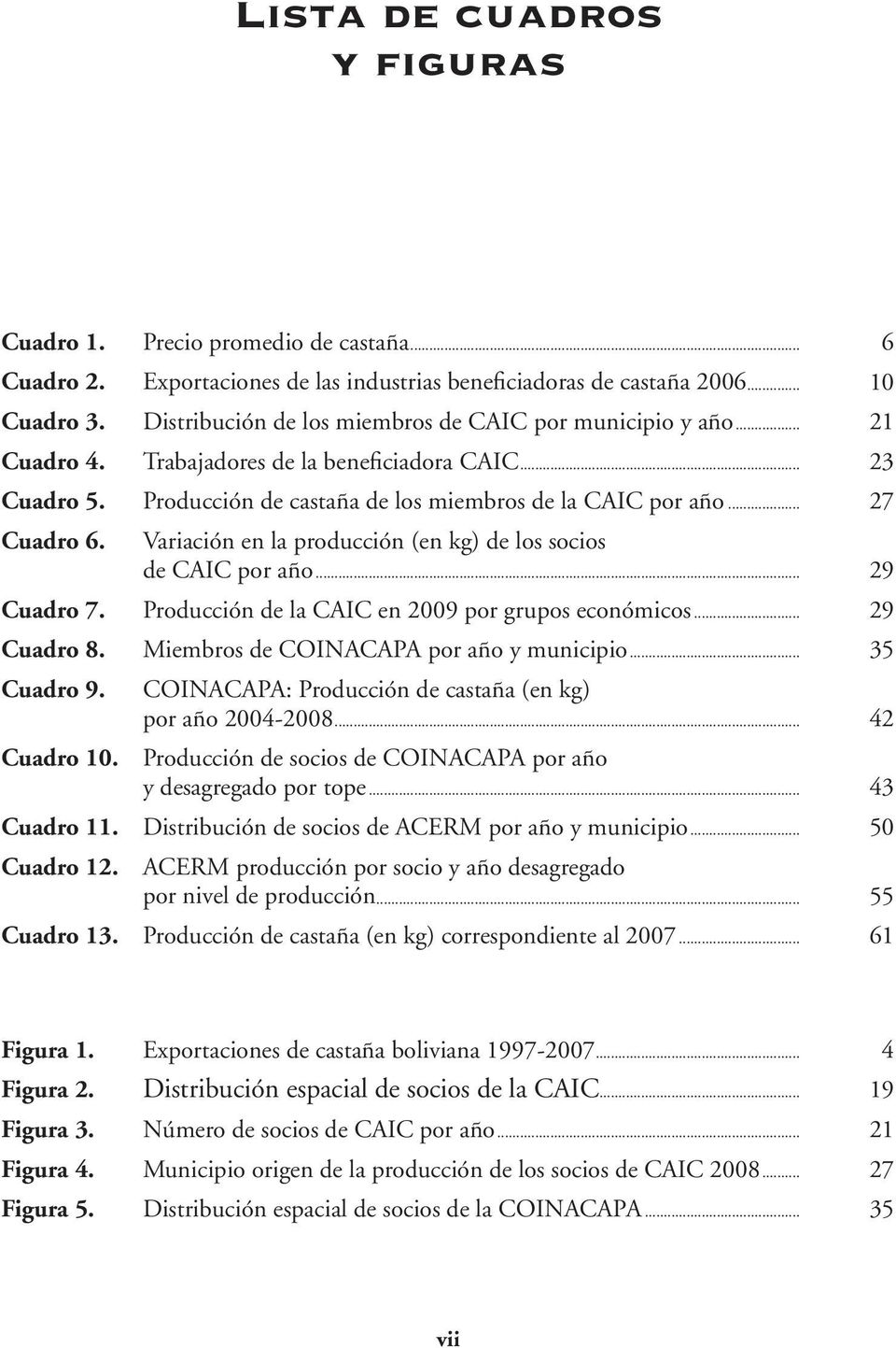 Variación en la producción (en kg) de los socios de CAIC por año... 29 Cuadro 7. Producción de la CAIC en 2009 por grupos económicos... 29 Cuadro 8. Miembros de COINACAPA por año y municipio.