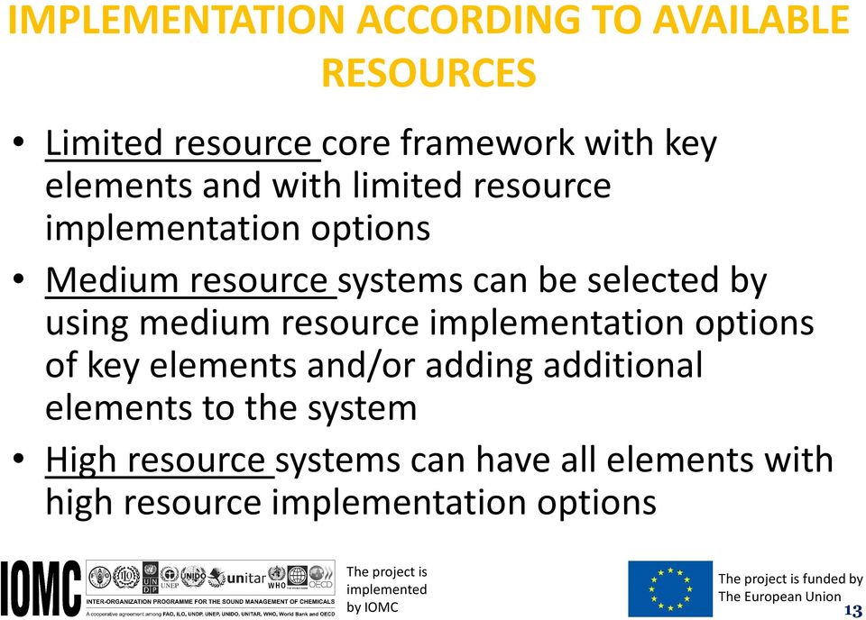 options of key elements and/or adding additional elements to the system High resource systems can have all elements