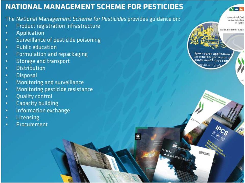and transport Distribution Disposal Monitoring and surveillance Monitoring pesticide resistance Quality control