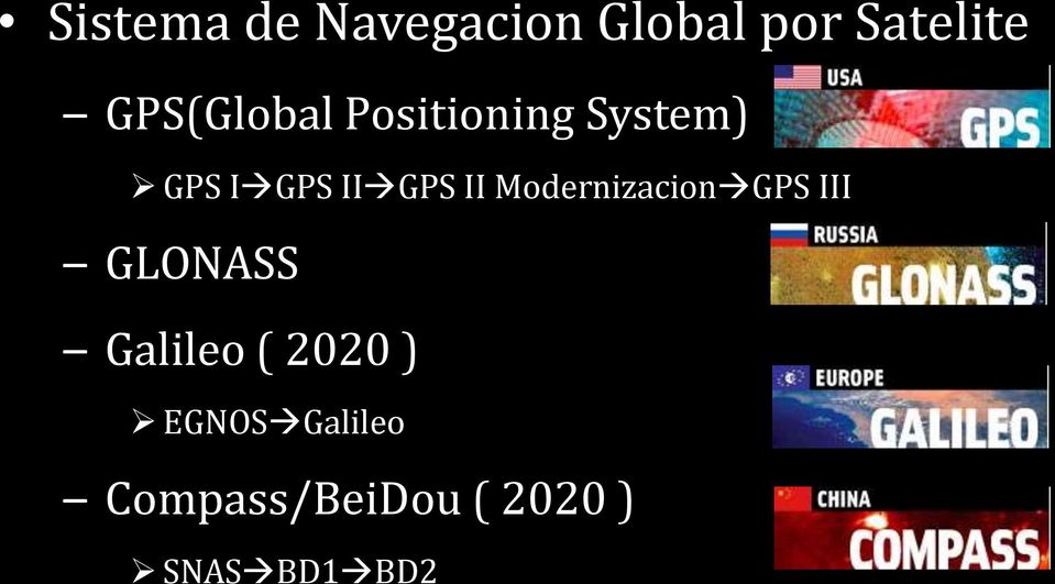II Modernizacion GPS III GLONASS Galileo ( 2020