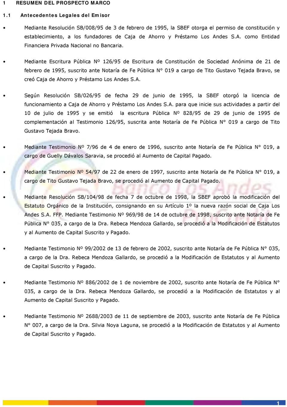 Andes S.A. como Entidad Financiera Privada Nacional no Bancaria.