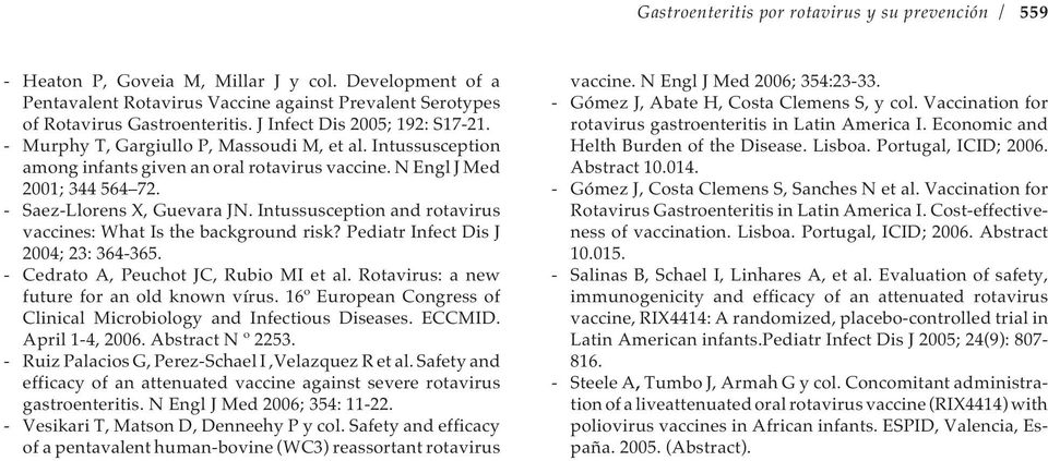 Intussusception and rotavirus vaccines: What Is the background risk? Pediatr Infect Dis J 2004; 23: 364-365. - Cedrato A, Peuchot JC, Rubio MI et al. Rotavirus: a new future for an old known vírus.