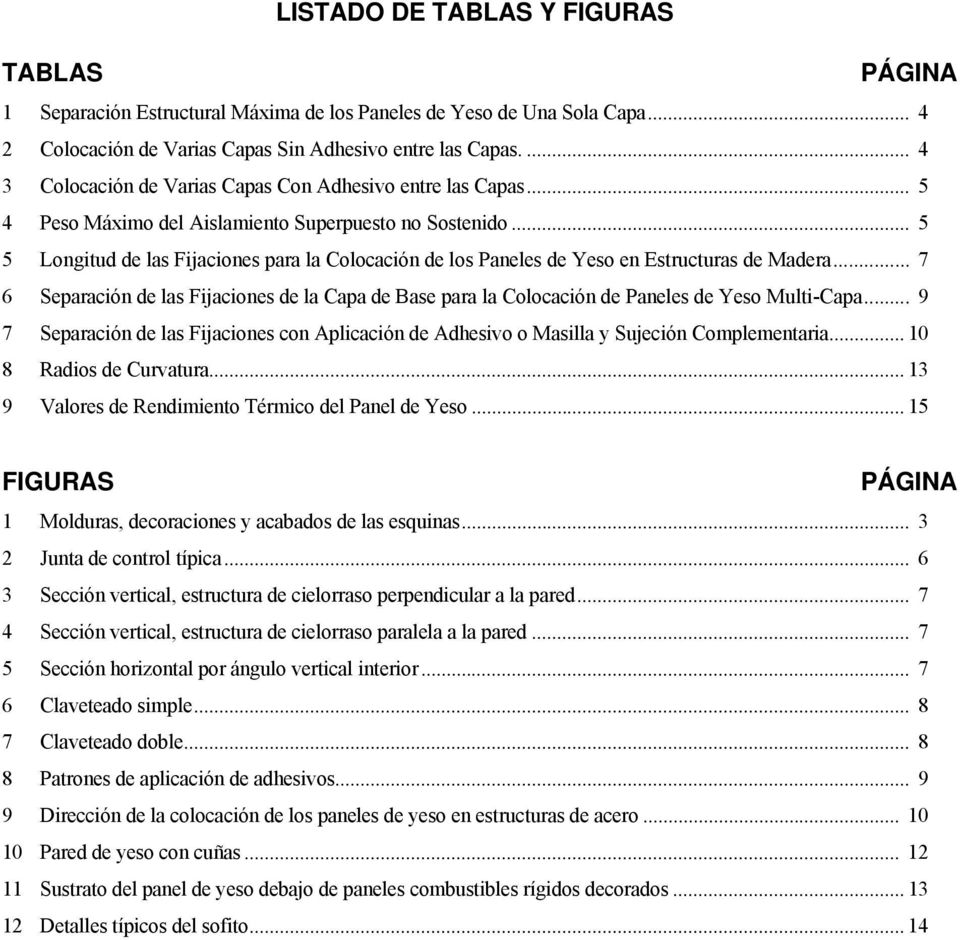 ...5 5 Longitud de las Fijaciones para la Colocación de los Paneles de Yeso en Estructuras de Madera.