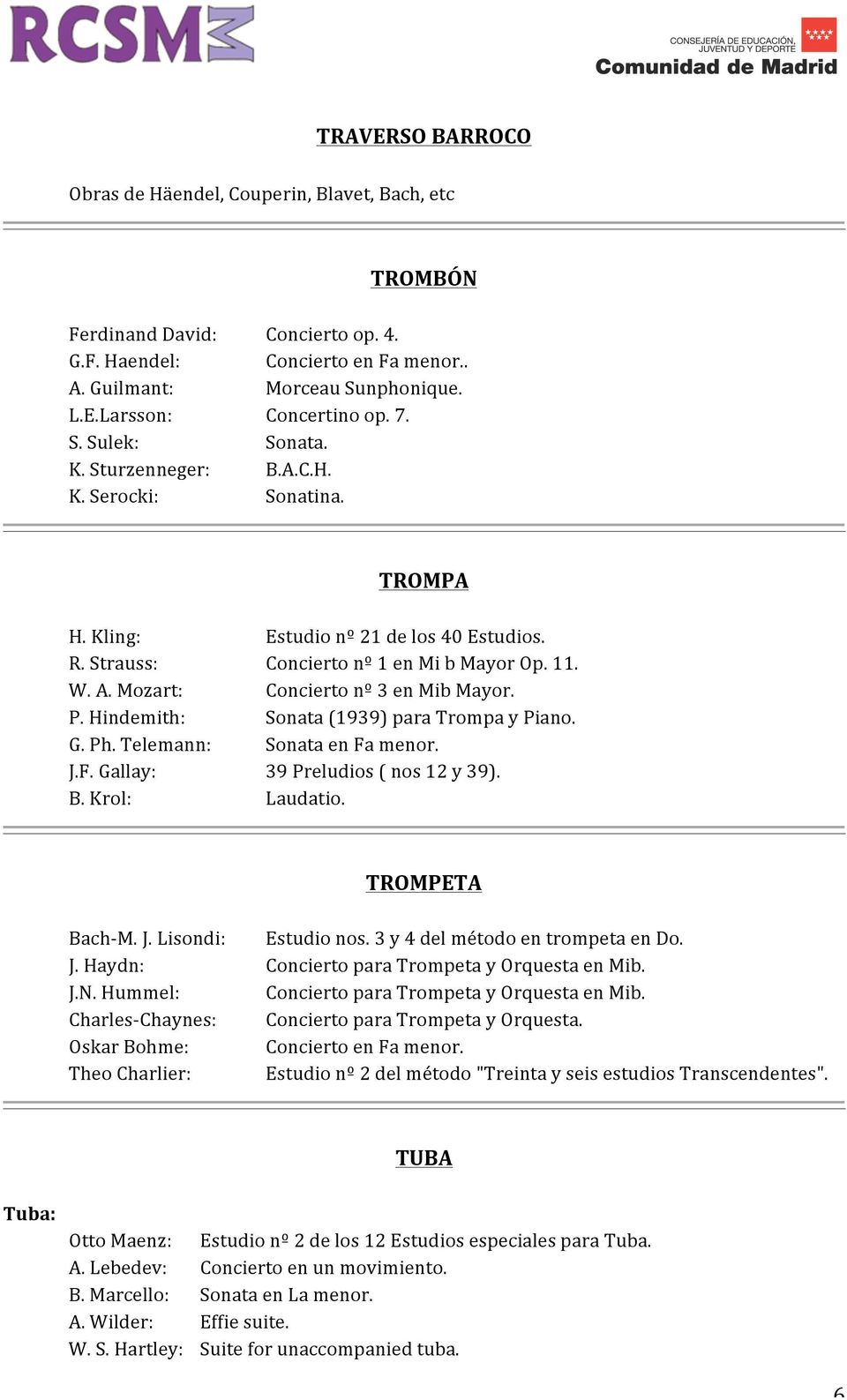 Mozart: Concierto nº 3 en Mib Mayor. P. Hindemith: Sonata (1939) para Trompa y Piano. G. Ph. Telemann: Sonata en Fa menor. J.F. Gallay: 39 Preludios ( nos 12 y 39). B. Krol: Laudatio.