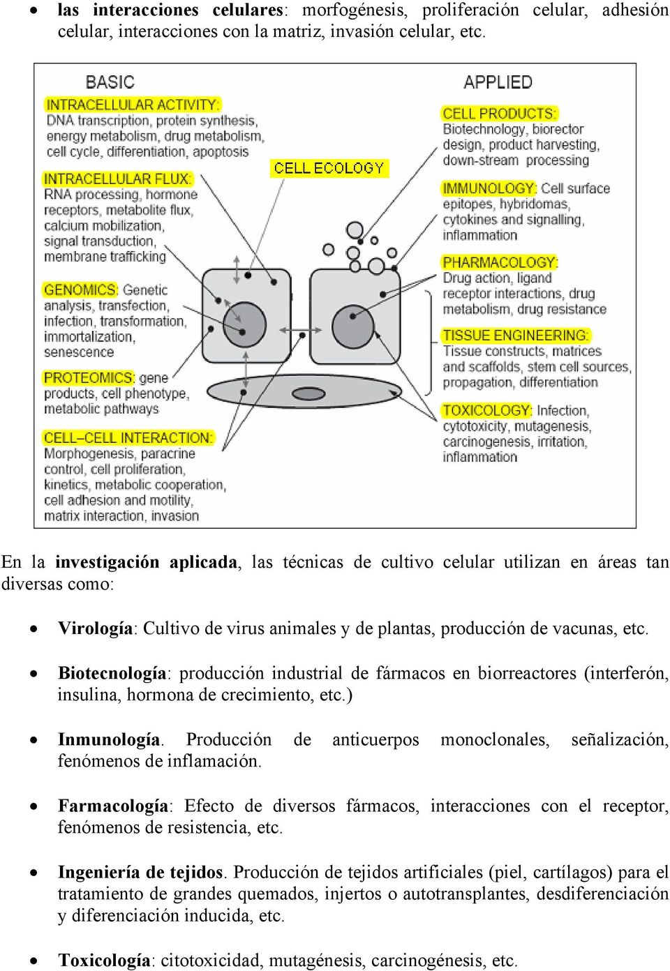Biotecnología: producción industrial de fármacos en biorreactores (interferón, insulina, hormona de crecimiento, etc.) Inmunología.