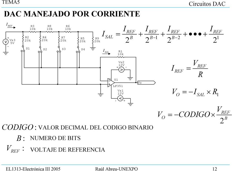 REF 1 O = I SAL R 1 CODIGO : B : V REF : VALOR DECIMAL DEL CODIGO BINARIO NUMERO DE BITS