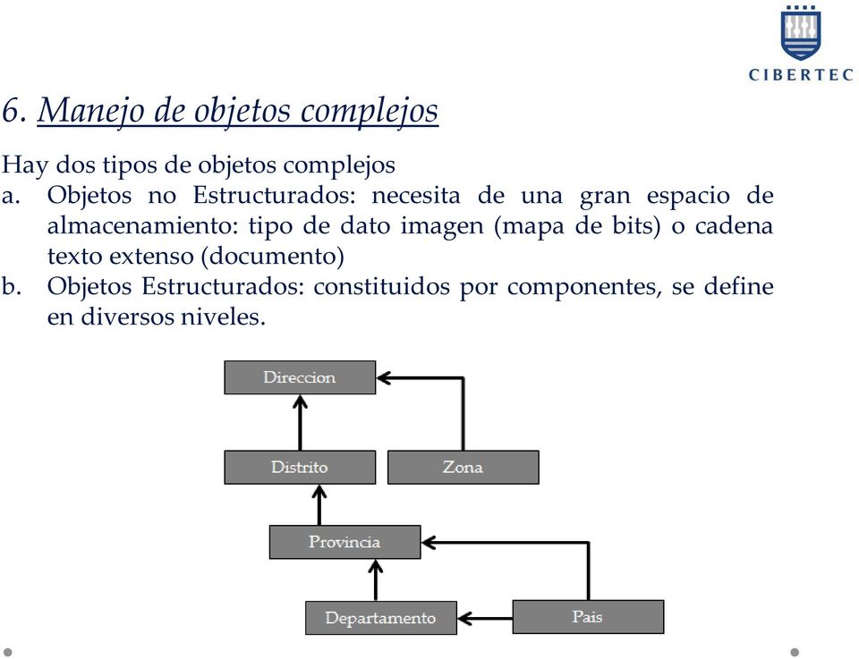 tipo de dato imagen (mapa de bits) o cadena texto extenso (documento) b.