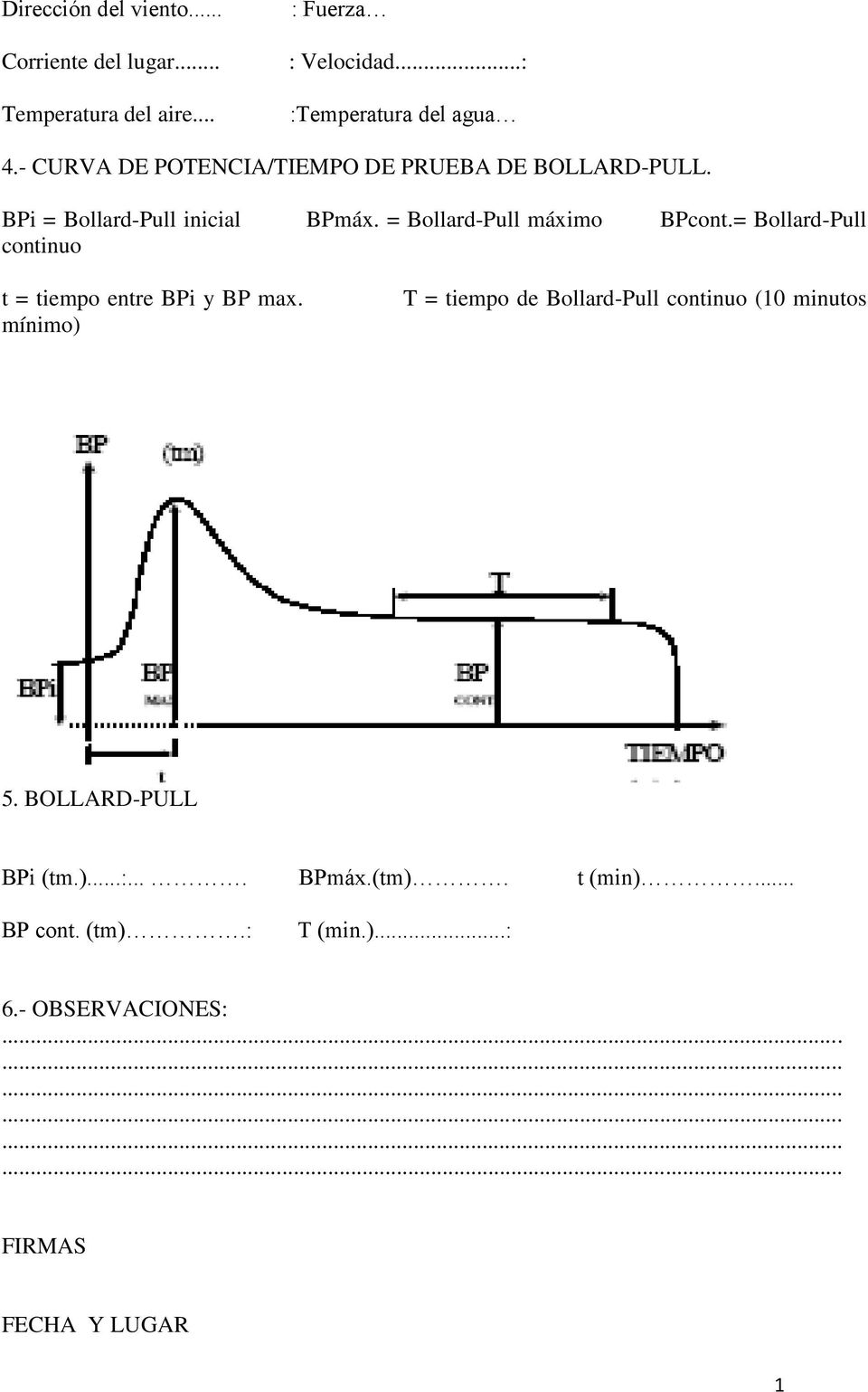 = Bollard-Pull continuo t = tiempo entre BPi y BP max. mínimo) T = tiempo de Bollard-Pull continuo (10 minutos 5.