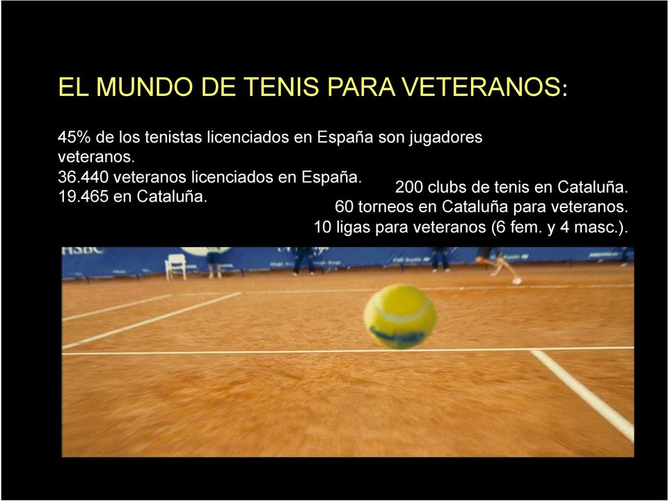 440 veteranos licenciados en España. 200 clubs de tenis en Cataluña.