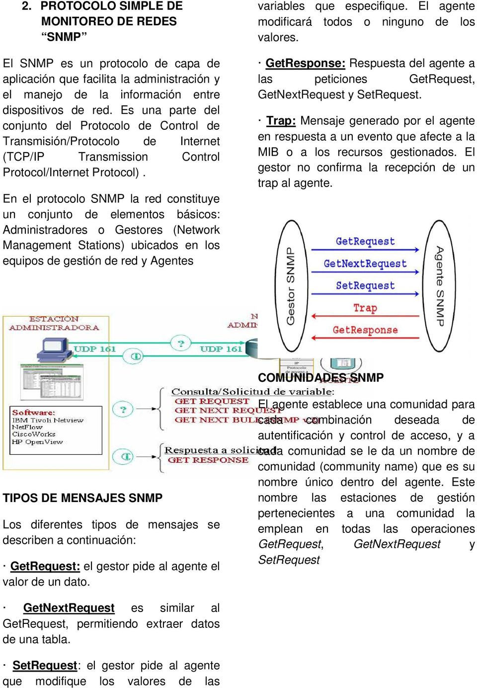 En el protocolo SNMP la red constituye un conjunto de elementos básicos: Administradores o Gestores (Network Management Stations) ubicados en los equipos de gestión de red y Agentes variables que