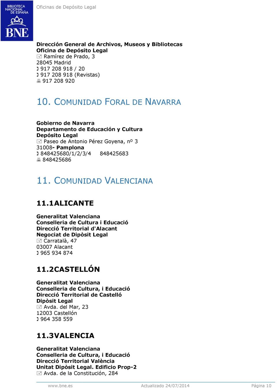 COMUNIDAD VALENCIANA 11.1 ALICANTE Generalitat Valenciana Conselleria de Cultura i Educació Direcció Territorial d'alacant Negociat de Dipòsit Legal Carratalà, 47 03007 Alacant 965 934 874 11.