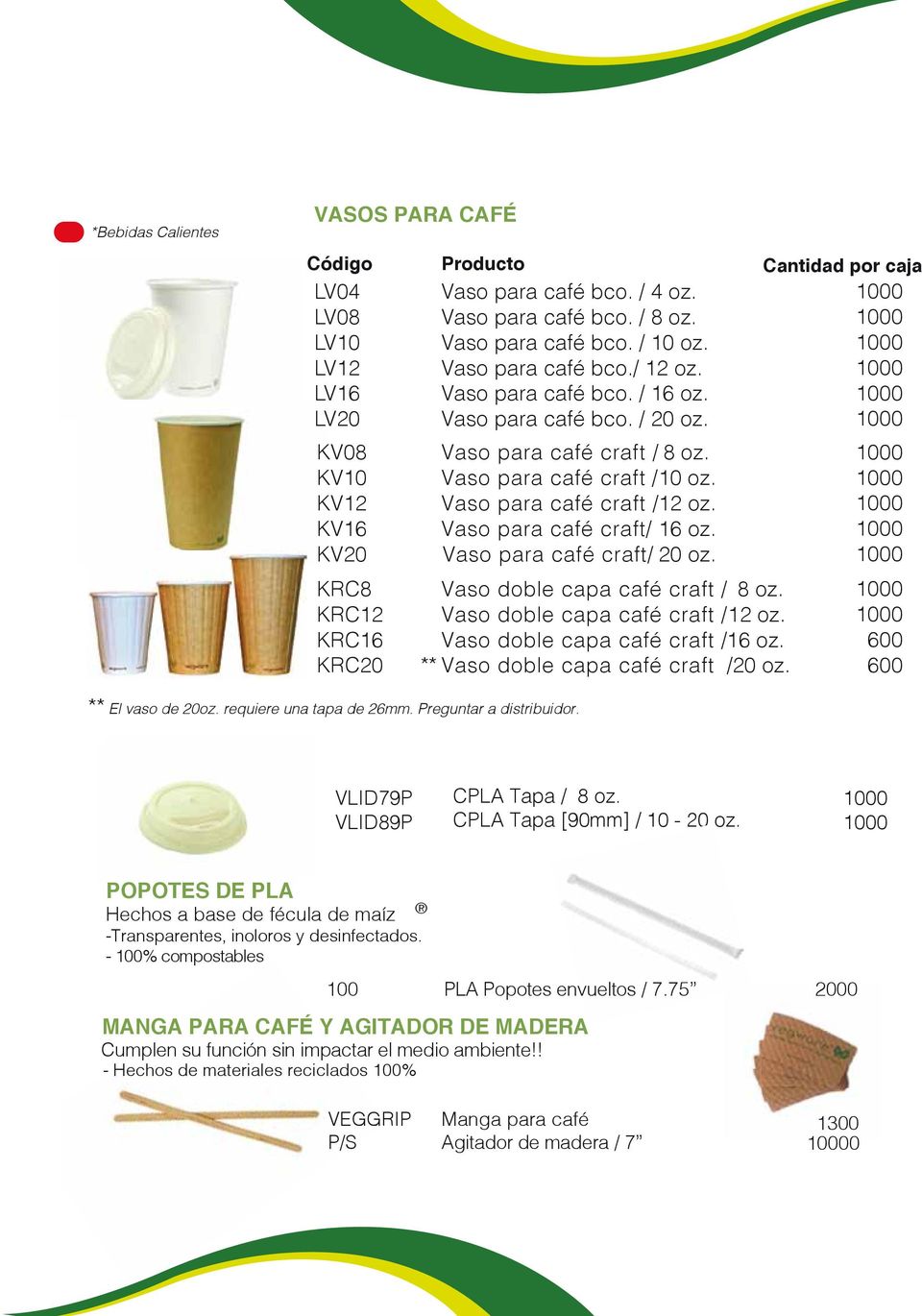 Vaso para café craft/ 16 oz. Vaso para café craft/ 20 oz. KRC8 KRC12 KRC16 KRC20 Vaso doble capa café craft / 8 oz. Vaso doble capa café craft / 12 oz. Vaso doble capa café craft / 16 oz.