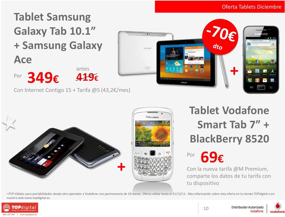 Vodafone Smart Tab 7 + BlackBerry 8520 Por 69 Con la nueva tarifa @M Premium, comparte los datos de tu tarifa con tu