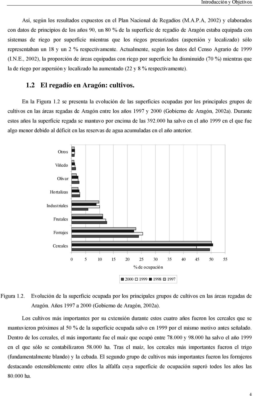 A, 2002) y elaborados con datos de principios de los años 90, un 80 % de la superficie de regadío de Aragón estaba equipada con sistemas de riego por superficie mientras que los riegos presurizados
