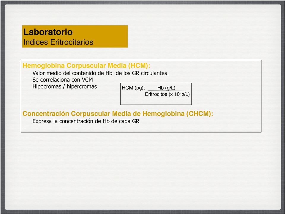 Hipocromas / hipercromas HCM (pg): Hb (g/l) Eritrocitos (x 1012/L)