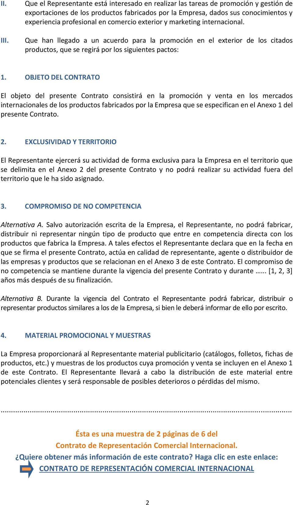 MODELO DE CONTRATO DE REPRESENTACIÓN COMERCIAL INTERNACIONAL - PDF  Descargar libre