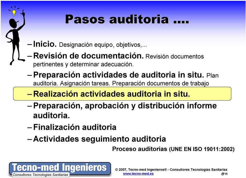 Plan auditoria. Asignación tareas. Preparación documentos de trabajo Realización actividades auditoria in situ.