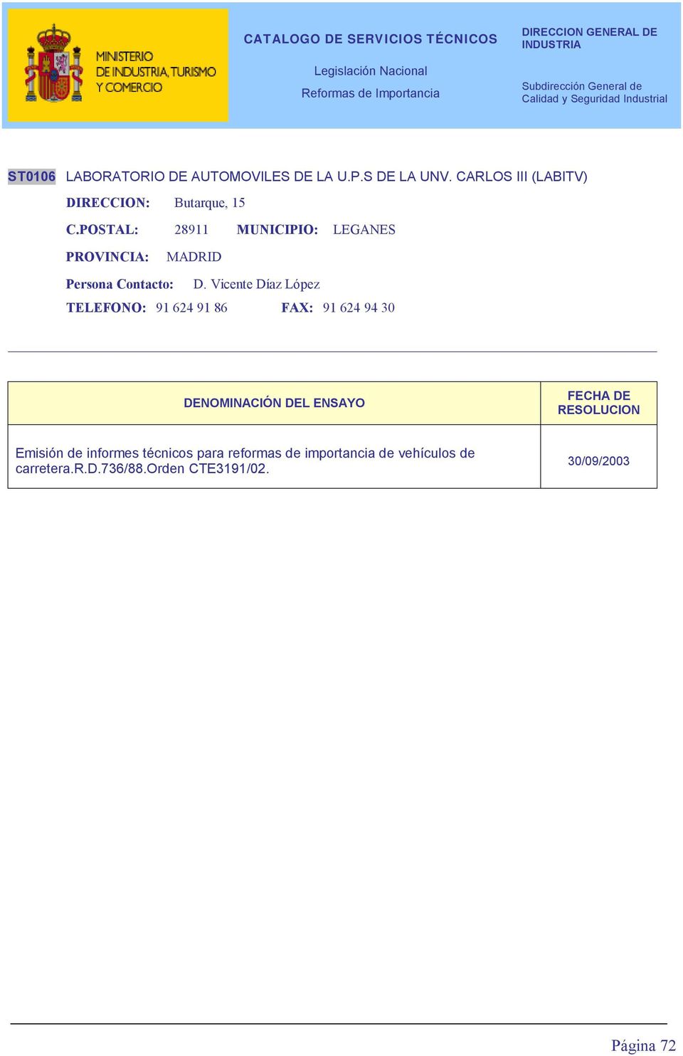 POSTAL: 28911 MUNICIPIO: LEGANES MADRID Persona Contacto: D.